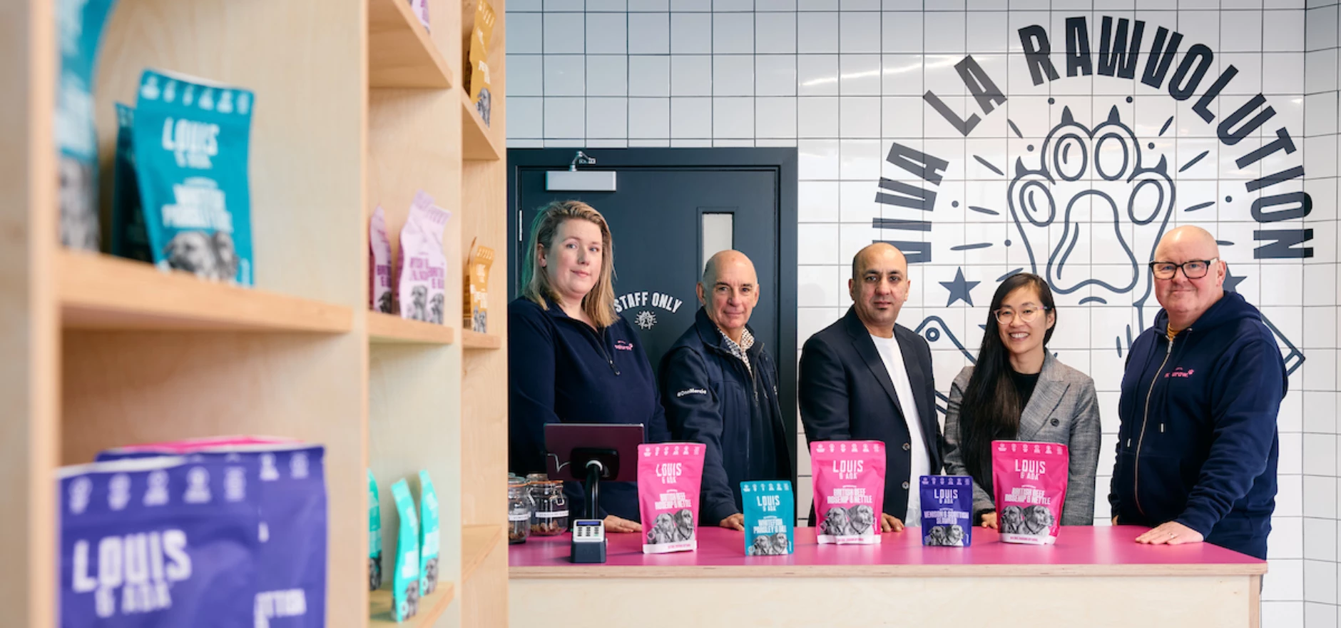 Pictured, from left to right, are Jess Warneken, Naturaw Pet Food founder; Gary Whitaker, of Mercia Debt; Haroon Qammar, Leeds City Council growth manager; My-Ha Hoang; and Naturaw's Chris Broadbent